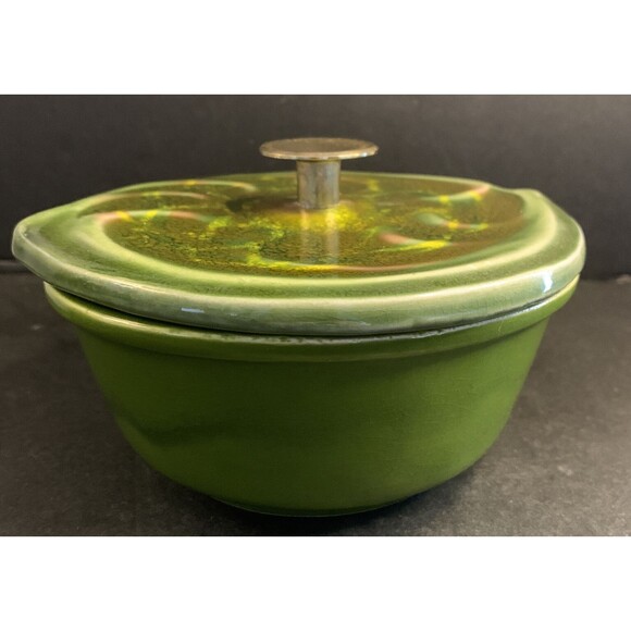 Vintage Green Pottery Bowl With Lid USA 2747 And 736-737 Markings - Picture 2 of 8